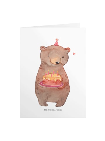 Mr. & Mrs. Panda Einladungskarte Geburtstag Bär Torte ohne Spruch in Weiß