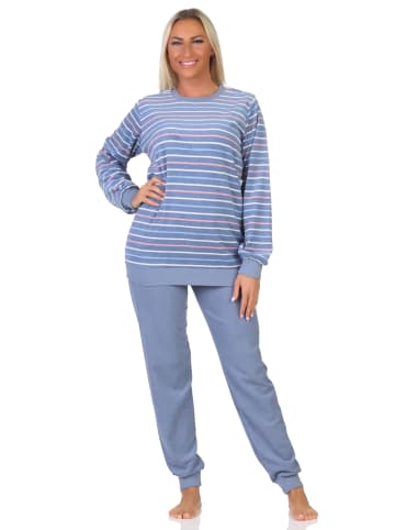 NORMANN langarm Frottee Schlafanzug Pyjama Bündchen Streifen in blau