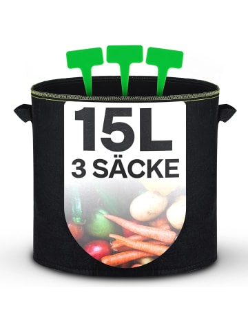 Praknu Pflanzsack 15L - 3 STK aus Vliesstoff mit 3 Schilder zum Beschriften