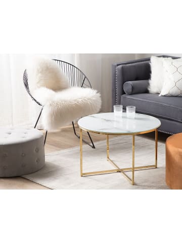 Beliani Couchtisch QUINCY in Weiß/Gold - (W) 70 x (H) 45 x (L) 70 cm