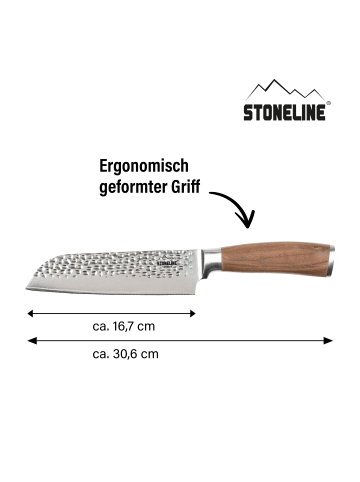 Stoneline Hammerschlag Santokumesser 30,5 cm, aus Damaszenerstahl in Holzoptik