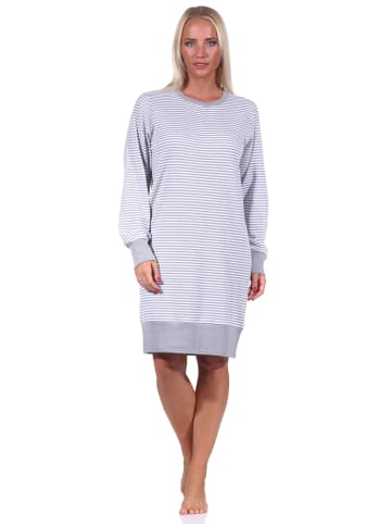 NORMANN Nachthemd Bündchen Streifen interlock - 69947 in grau
