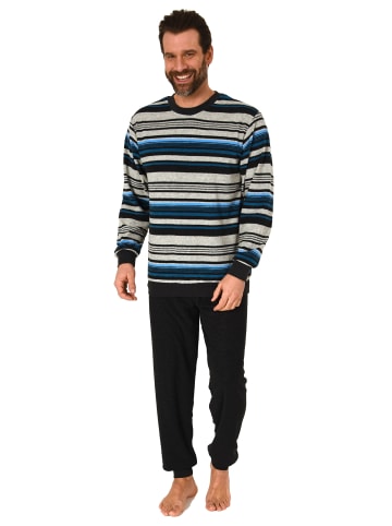 NORMANN Frottee Schlafanzug langarm Bündchen gestreifter - 75462 in hellblau