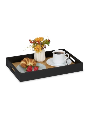 relaxdays Tablett in Schwarz/ Natur - (B)40,5 x (H)5 x (T)28 cm
