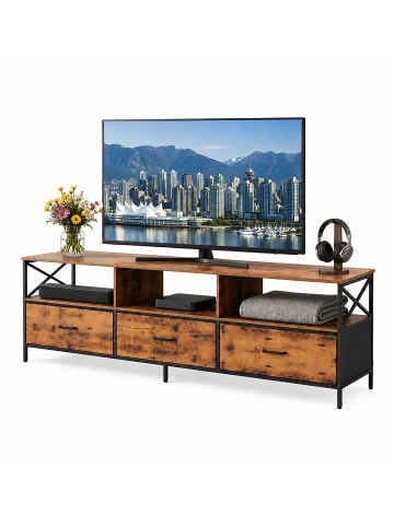 relaxdays TV Lowboard in Braun/ Schwarz - (B)147 x (H)50 x (T)40 cm