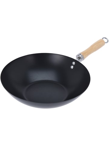 Excellent Houseware Wok aus Karbonstahl in Schwarz, Ø 30 x (H) 7,2 cm