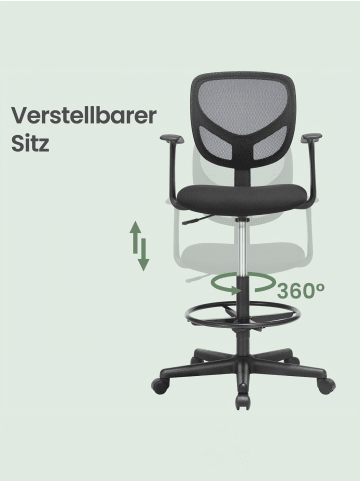 SONGMICS Bürostuhl Kime in Schwarz - (B)64 x (H)120.2 x (T)64 cm