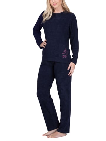 Moonline Frottee-Schlafanzug mit Motivdruck in navy