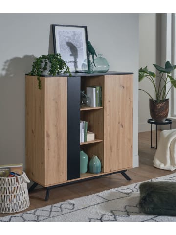 KADIMA DESIGN Highboard Kommode | Eiche/Schwarz, 110x125x40cm, 2 Türen, Regal