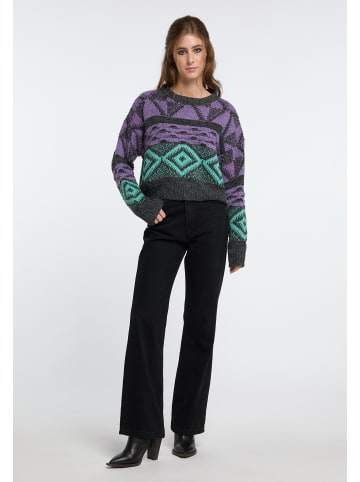 IZIA Damen Strick Pullover in Dunkelgrau Mehrfarbig