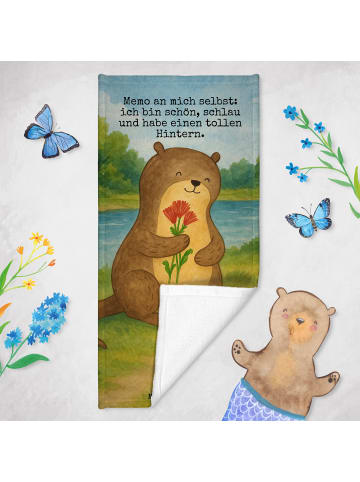 Mr. & Mrs. Panda Saunatuch Otter Blumenstrauß Design mit Spruch in Grau Pastell