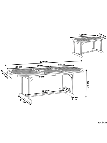 Beliani Gartentisch MAUI in Braun - (W) 100 x (H) 74 x (L) 160 cm