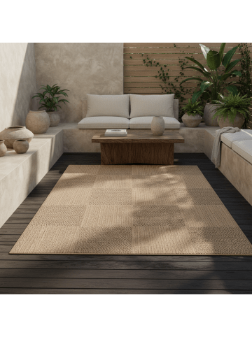 KADIMA DESIGN Flachgewebeteppich Jute-Optik Natur Bordüre Waschbar