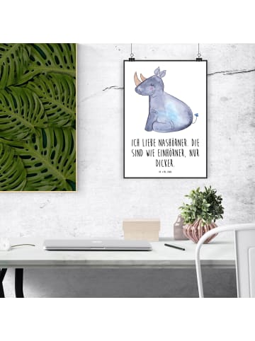 Mr. & Mrs. Panda Poster Einhorn Nashorn mit Spruch in Weiß