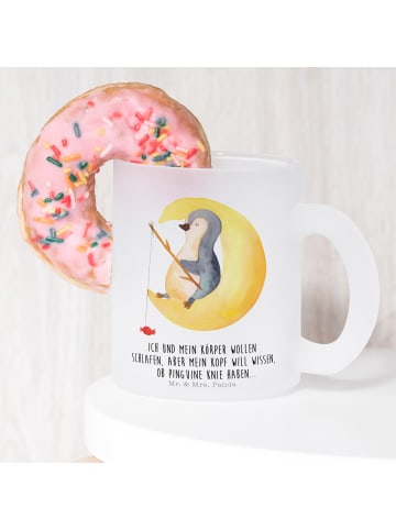 Mr. & Mrs. Panda Teetasse Glas Pinguin Mond mit Spruch in Transparent
