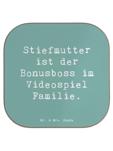 Mr. & Mrs. Panda Bierdeckel Spruch Stiefmutter Bonusboss mit Spruch in Meeresbrise