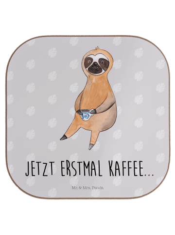 Mr. & Mrs. Panda Untersetzer Faultier Kaffee mit Spruch in Grau Pastell