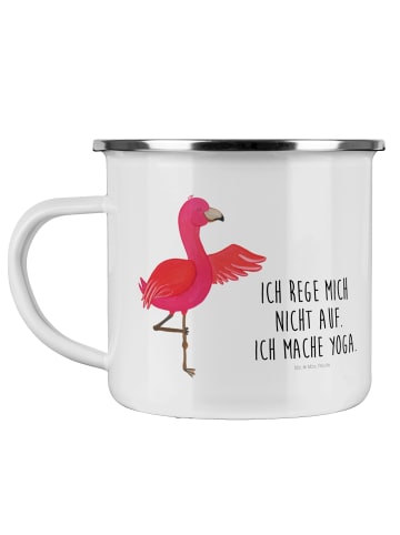 Mr. & Mrs. Panda Emaille Tasse Flamingo Yoga mit Spruch in Weiß