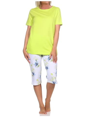 NORMANN Schlafanzug kurzarm Pyjama floraler Print Jersey - 85011 in grün