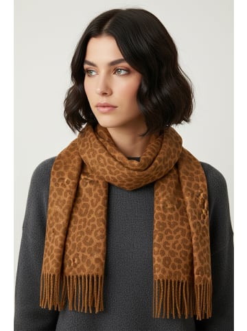 Faera Schal mit Leopardenmuster und Fransen weich in Taupe