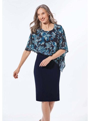 GOLDNER Elegantes Abendkleid mit Pailletten in marine / mykonosblau / geblümt