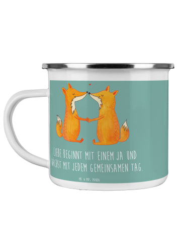 Mr. & Mrs. Panda Emaille Becher Hochzeit Liebe mit Spruch in Meeresbrise