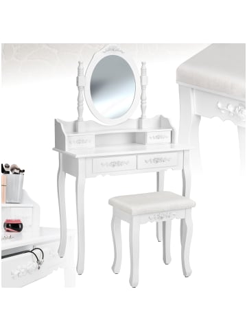 tectake Frisiertisch mit Spiegel und Hocker im Antik Look