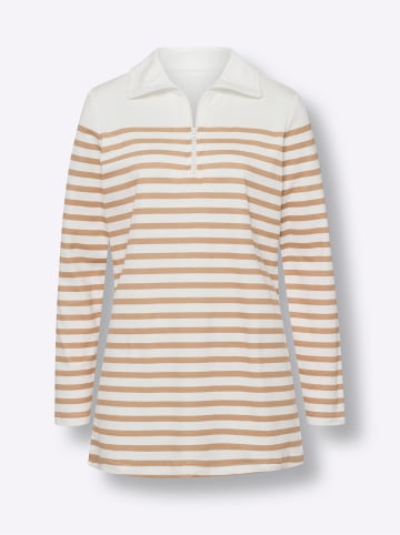 Sieh an! Sweatshirt in ecru-camel-gestreift
