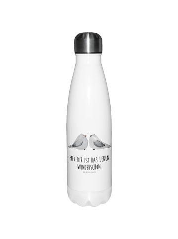 Mr. & Mrs. Panda Wasserflasche Turteltauben Liebe mit Spruch in Weiß