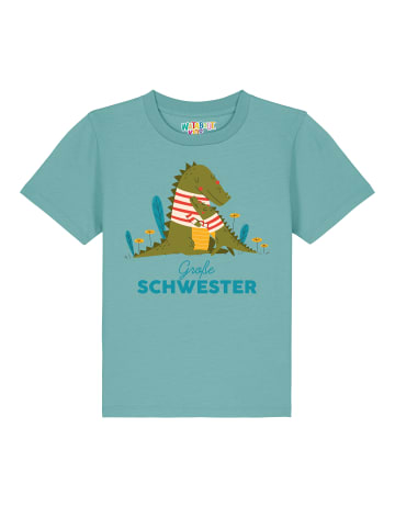 wat? Apparel T-Shirt Krokodil Große Schwester in Teal Monstera