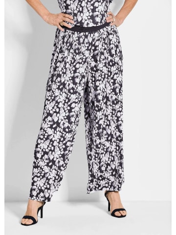 GOLDNER Kurzgröße:  Florale, elegante VERA Hose in marine / weiß / geblümt