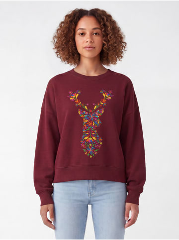wat? Apparel Sweatshirt Floral Deer in Weinrot