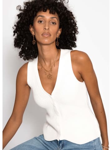 SASSYCLASSY Strick-Top mit Knopfleiste und tiefem V-Ausschnitt in Offwhite
