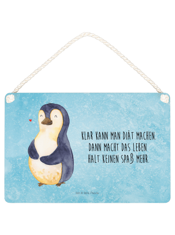Mr. & Mrs. Panda Schild Pinguin Diät mit Spruch in Eisblau