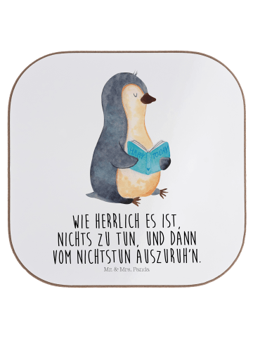 Mr. & Mrs. Panda Glasuntersetzer Pinguin Buch mit Spruch in Weiß