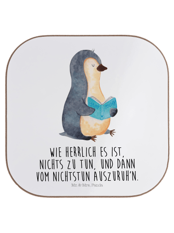 Mr. & Mrs. Panda Untersetzer Pinguin Buch mit Spruch in Weiß