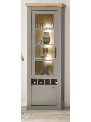 Furn.Design Vitrine grau, Artisan Eiche Landhaus 71 cm, Vitrinenschrank mit Weinregal