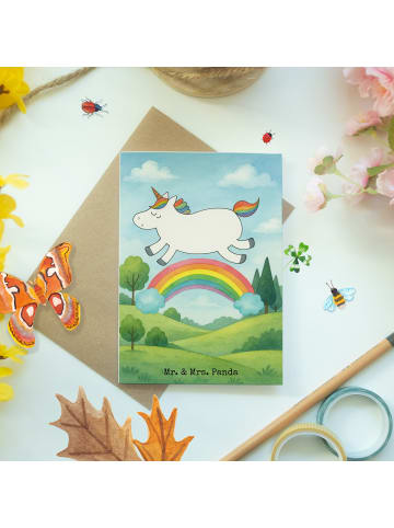 Mr. & Mrs. Panda Grußkarte Einhorn Regenbogen Design ohne Spruch in Weiß