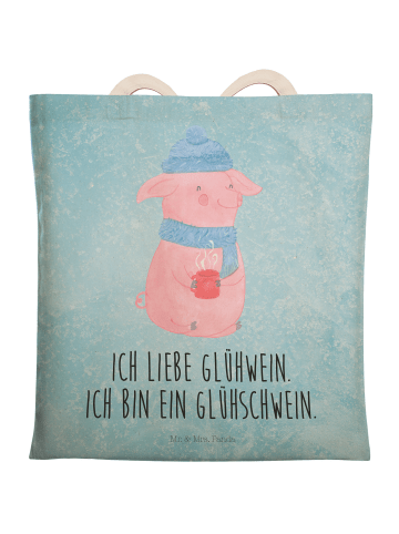 Mr. & Mrs. Panda Henkeltasche Schwein Glühwein mit Spruch in Eisblau