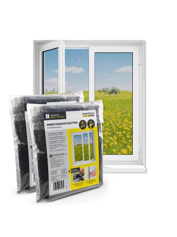 EASYmaxx Moskitonetz Fenster 2er-Set 110x130cm schwarz mit Klettverschluss Transparent