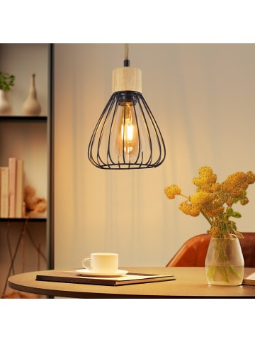 ZMH Pendelleuchte in Schwarz 1-flammige E27 rund Holz