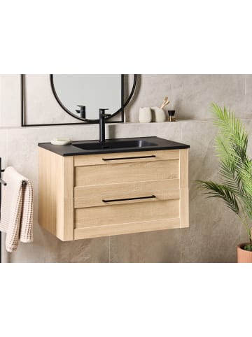 Beliani Badezimmerschrank mit Spiegel TARIJA in Braun/Schwarz