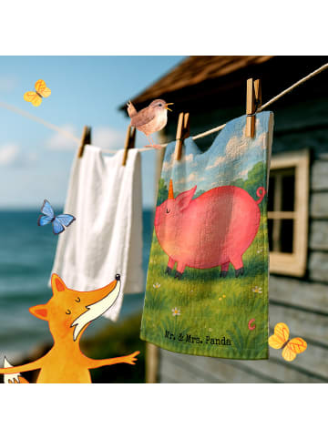 Mr. & Mrs. Panda Gästehandtuch Einhorn Schwein Design ohne Spruch in Weiß