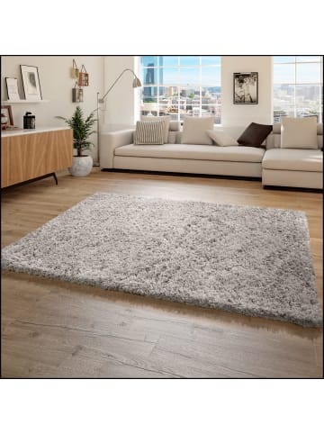 KADIMA DESIGN Hochflor Teppich Shaggy Unifarben Schlafzimmer in Grau