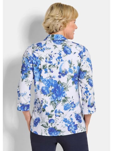 GOLDNER Blusen-Set Hemdbluse mit Spitzenshirt in blau / weiß / geblümt