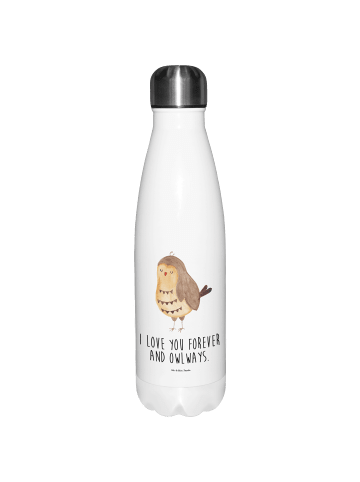 Mr. & Mrs. Panda Thermosflasche Eule Zufrieden mit Spruch in Weiß