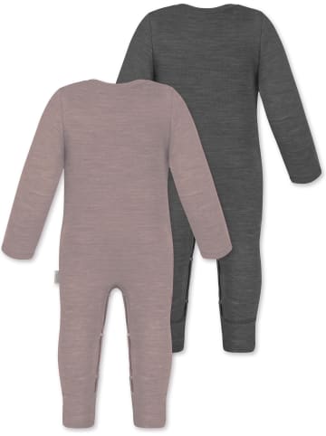 Normani Outdoor Sports 2er Pack Baby Merino Strampler „Waverly“ in Rosa/Anthrazit