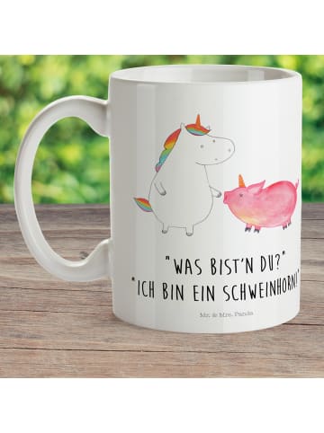 Mr. & Mrs. Panda Plastikbecher Einhorn Schwein mit Spruch in Weiß