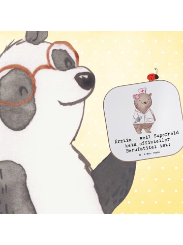 Mr. & Mrs. Panda Untersetzer Glas Ärztin Superheld mit Spruch in Weiß