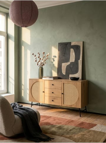 KADIMA DESIGN Sideboard 140x80x40 cm Kommode Eiche-Dekor mit Rattan Geflecht
